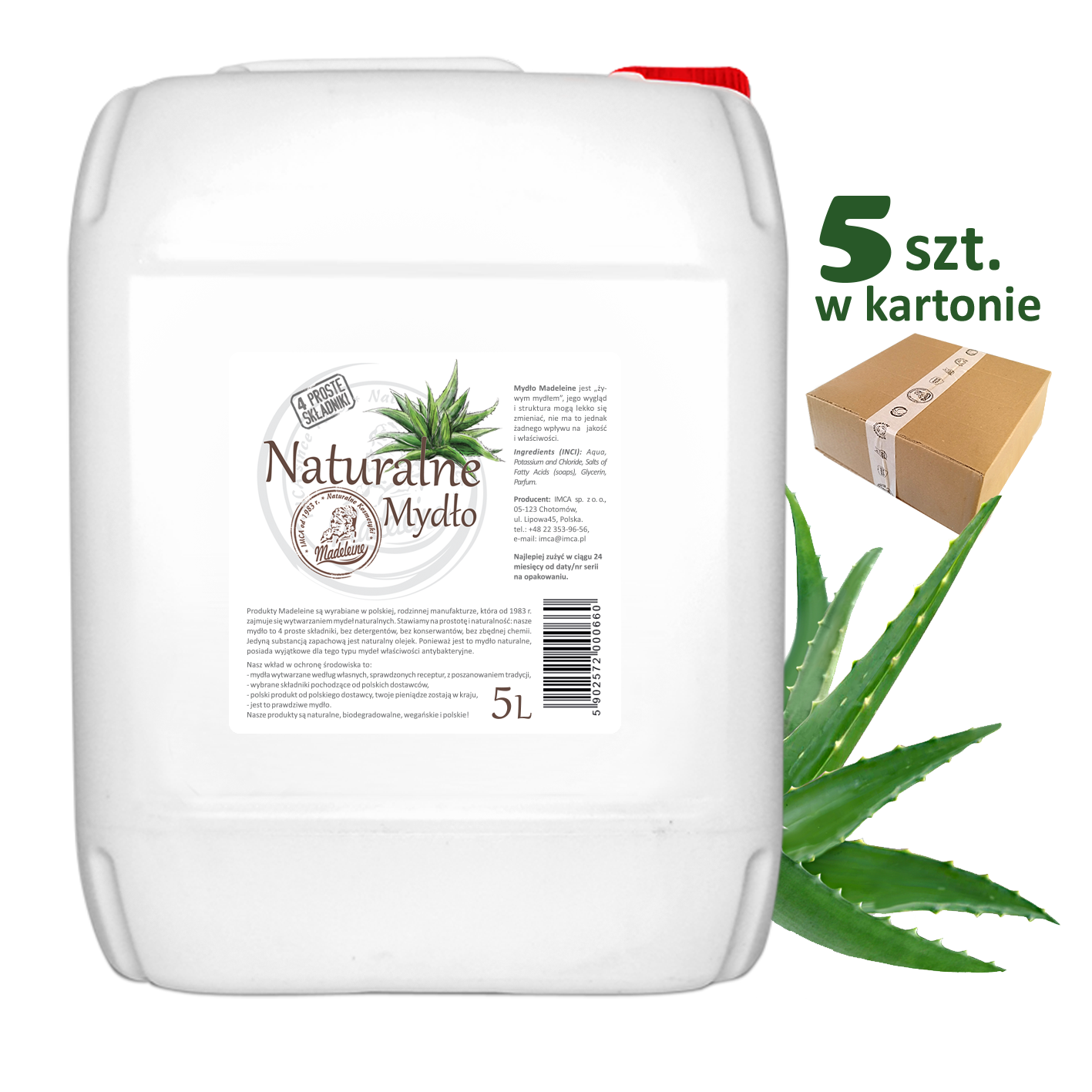Naturalne Mydło Aloesowe 5 l - 5 sztuk
